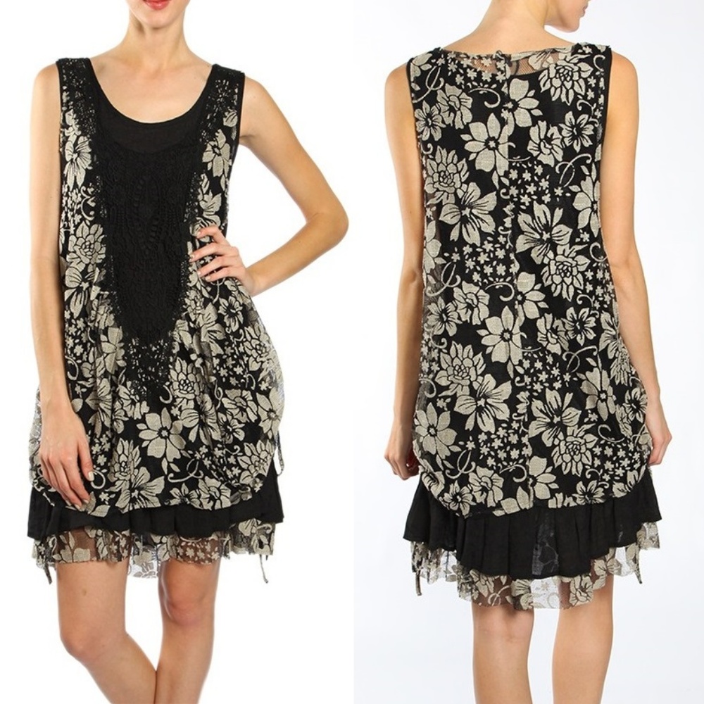 Plus Floral Crochet Lace Overlay Ruffle Dress